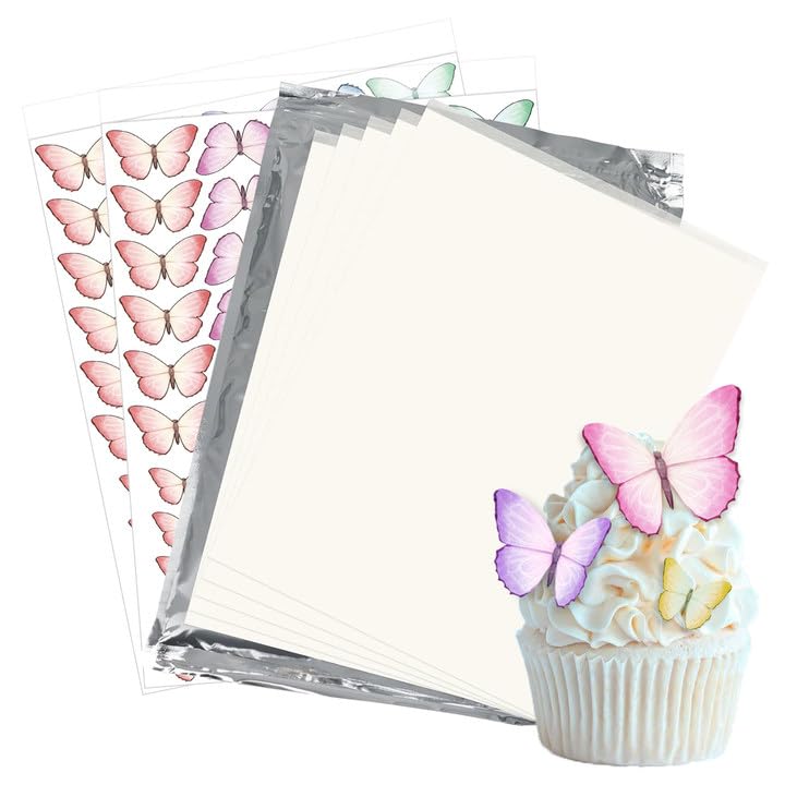 Edible Paper, Frosting Sheets A4 Size with 120pcs Wafer Butterflies, Icing Sheets for Cakes Printable, Edible Image Paper, Sugar Sheet for Cupcake Toppers, Cake Decorations