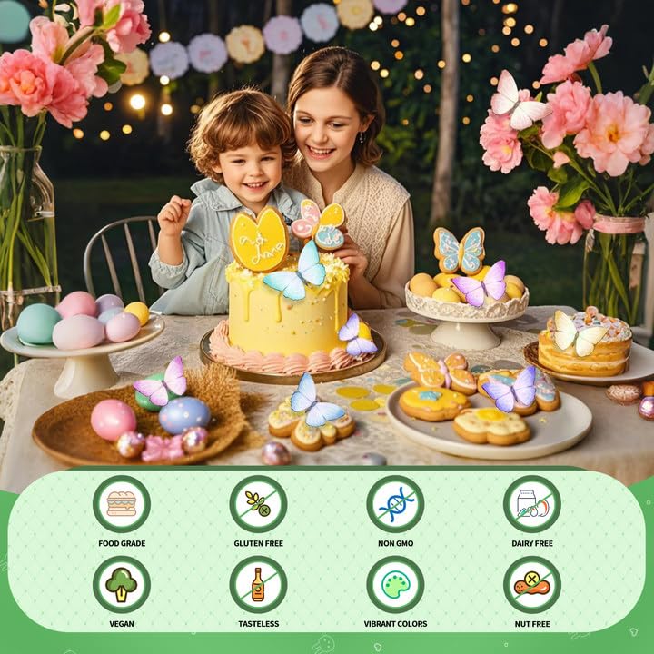 Edible Paper, Frosting Sheets A4 Size with 120pcs Wafer Butterflies, Icing Sheets for Cakes Printable, Edible Image Paper, Sugar Sheet for Cupcake Toppers, Cake Decorations