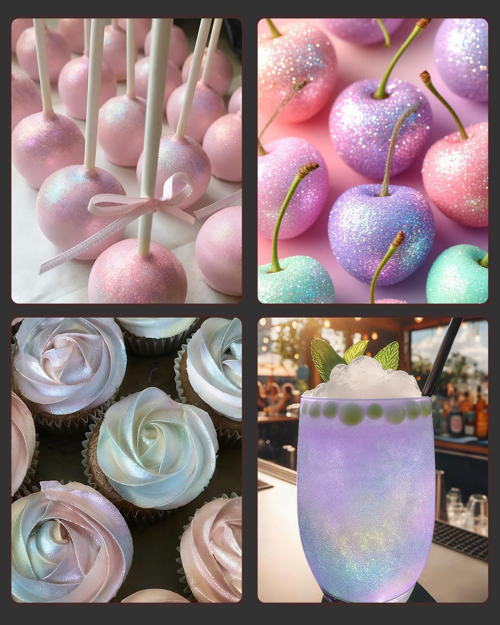 Iridescent 10g Edible Glitter Spray for Drink, Food Grade Luster Dust, Edible Glitter for Cocktails, Edible Shimmer Powder for Cupcakes, Strawberries, Chocolate