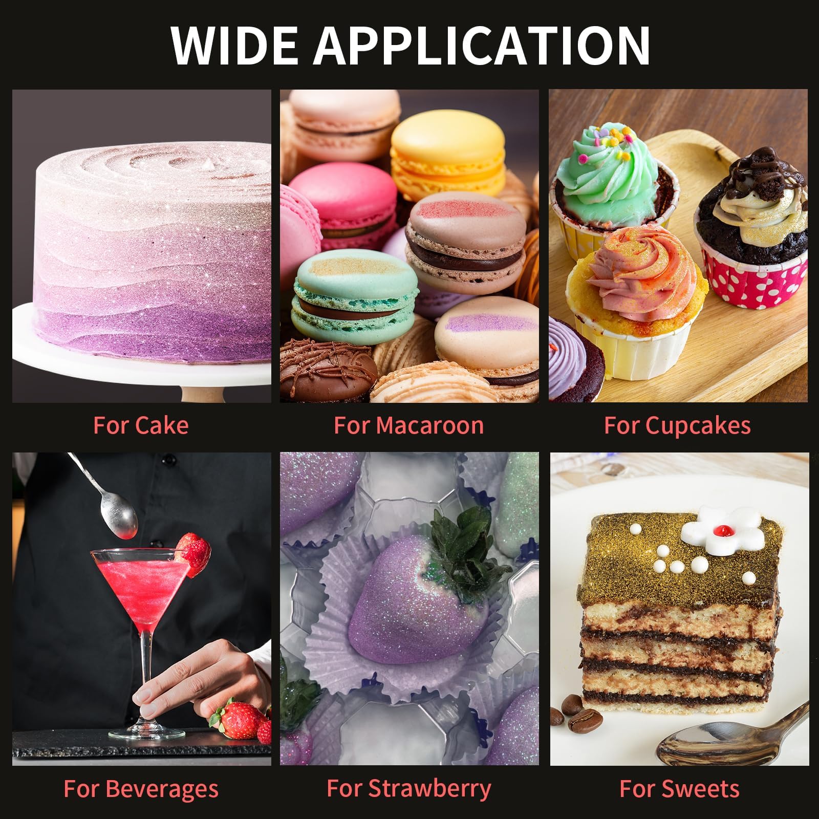 Edible Glitter for Cocktails, 10 Colors Easter Luster Dust Edible for Drinks, Food Grade Dusting Powder for Cake Decorating, Eggs, Fondant, Strawberries, Cupcakes, Candy