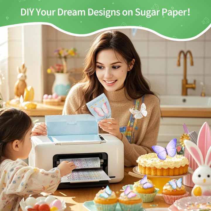Edible Paper, Frosting Sheets A4 Size with 120pcs Wafer Butterflies, Icing Sheets for Cakes Printable, Edible Image Paper, Sugar Sheet for Cupcake Toppers, Cake Decorations